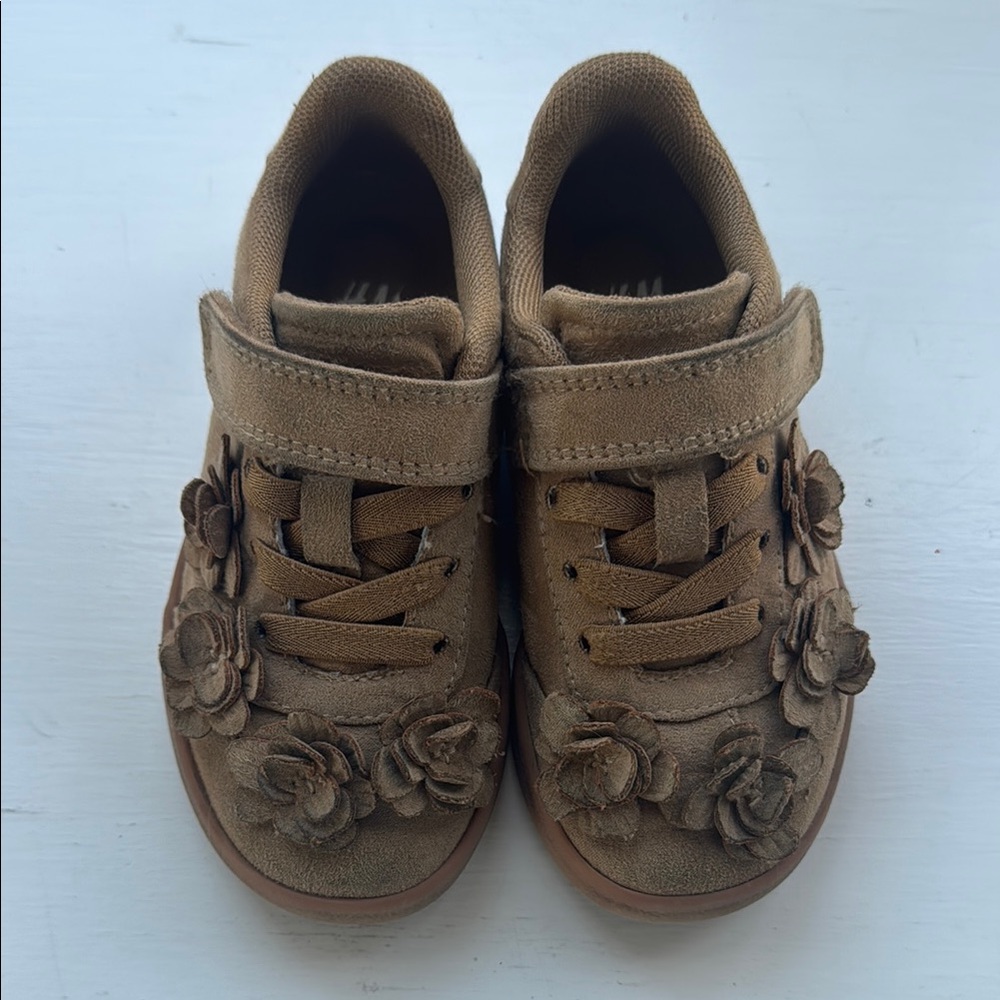 Brown Kids Shoes with Floral Design